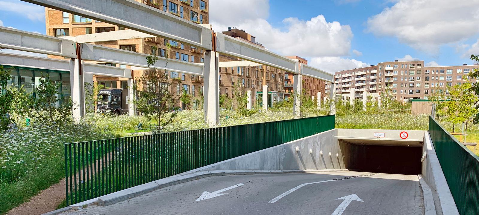 Green roof on top of an underground garage